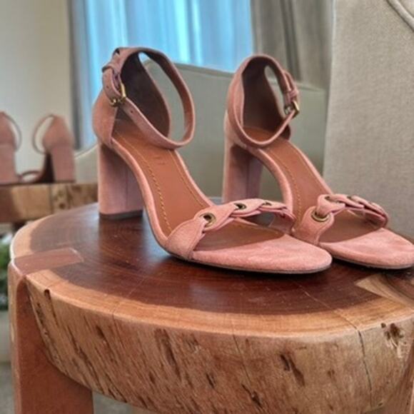 Coach Link Peony Pink Suede Ankle Strap Heel Sandal - Picture 5 of 10